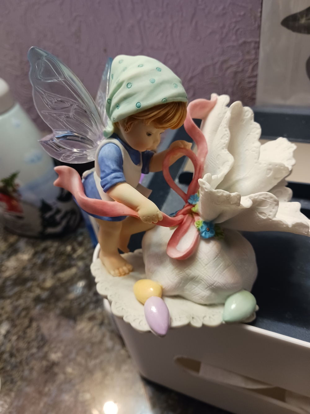 Pastel Fairy Figurine with Ribbon and Flower Accent - Mint and Pink